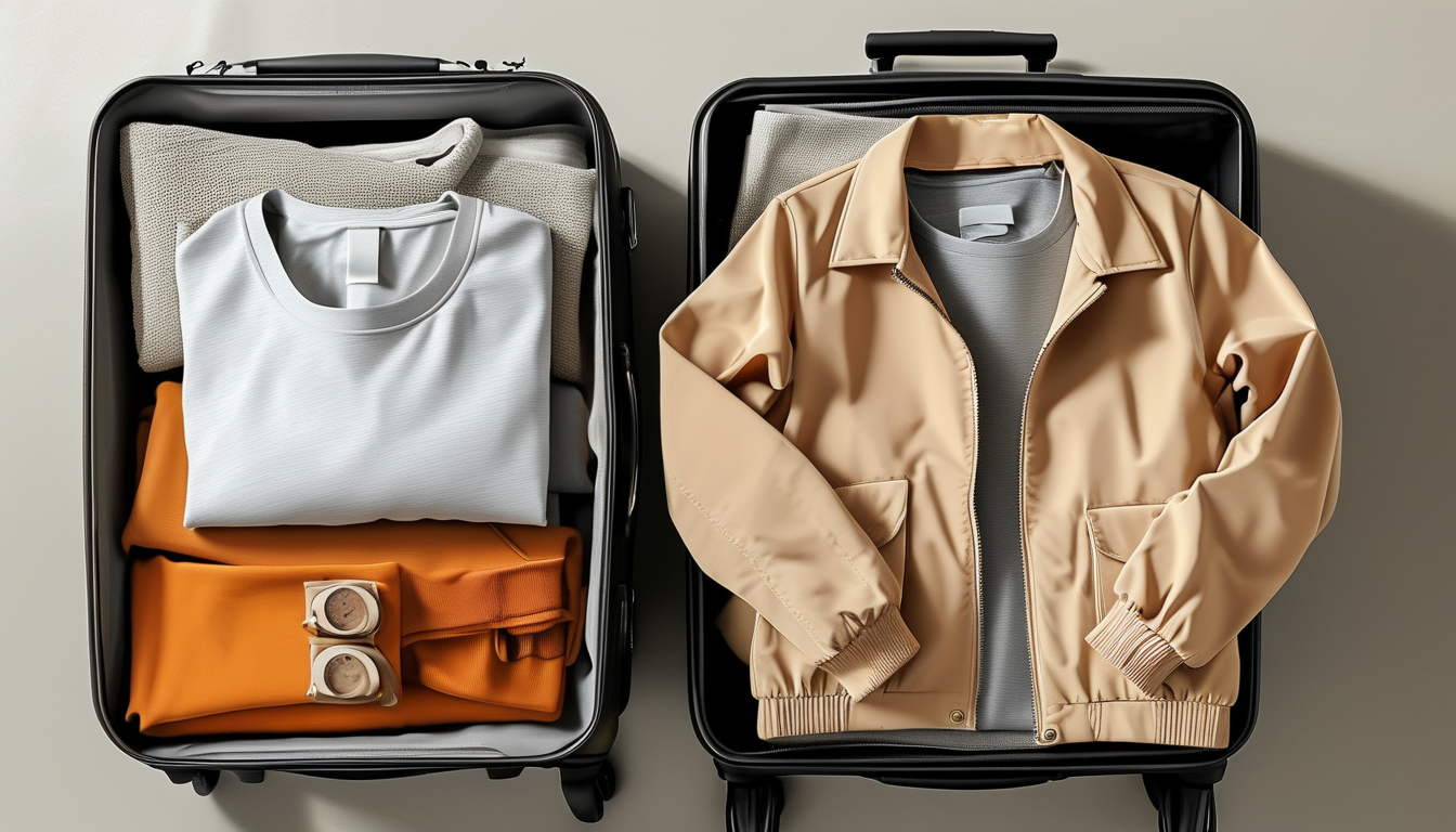 Rolled activewear packed neatly in a suitcase